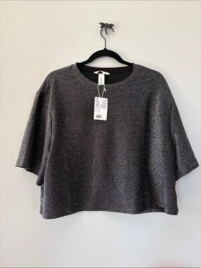 H&M Sparkle Charcoal Boxy Crop Top